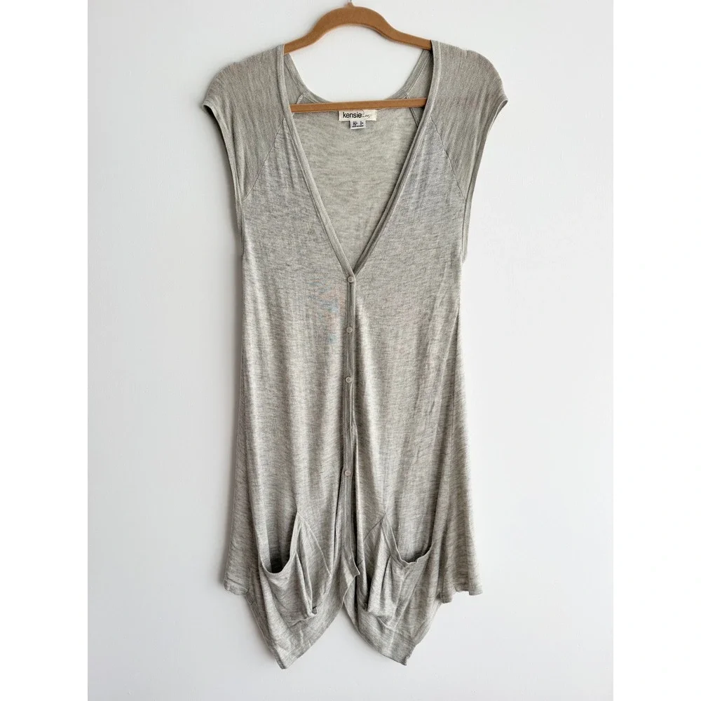 Kensie Gray Sleeveless Cardigan Vest Handkerchief Hem Boho Small Fairy Sz S